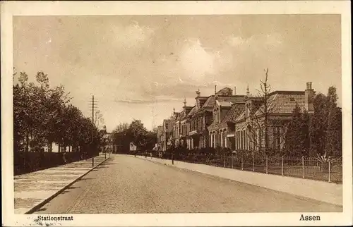 Ak Assen Drenthe Niederlande, Stationsstraat