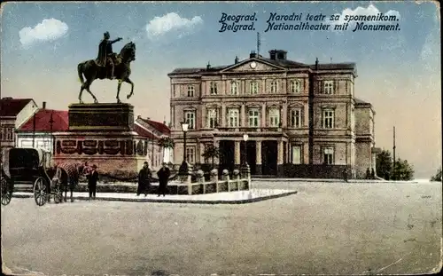 Ak Beograd Belgrad Serbien, Nationaltheater mit Monument