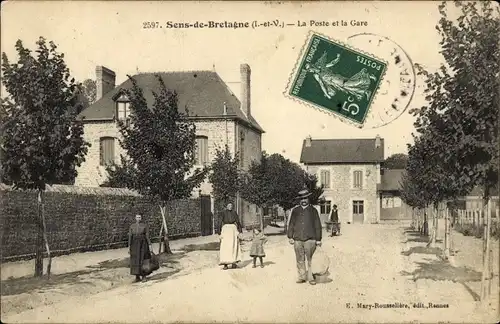 Ak Sens de Bretagne Ille et Vilaine, La Poste et la Gare