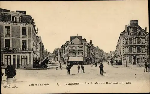 Ak Fougères Ille et Vilaine, Rue du Maine, Boulevard de la Gare, Hotel de l'Ouest