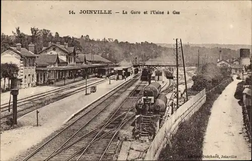 Ak Joinville Haute Marne, La Gare et l'Usine a Gaz