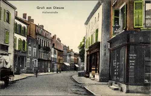 Ak Dieuze Duss Duß Lothringen Moselle, Hallenstraße, Geschäfte