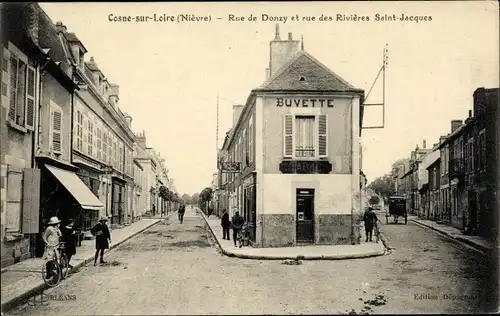 Ak Cosne sur Loire Nièvre, Rue de Donzy, rue des Rivieres Saint Jacques, Buvette