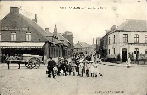 Ak Somain Nord, Place de la Gare, Café Restaurant