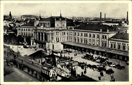 Ak Brno Brünn Region Südmähren Tschechien, Partie am Bahnhof