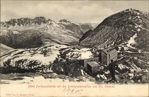 Ak Kanton Graubünden Schweiz, Hotel Ferdinandshöhe mit der Dreisprachenspitze