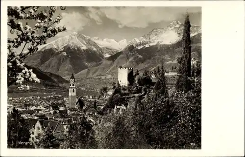 Ak Meran Merano Südtirol, Gesamtansicht, Bergpanorama