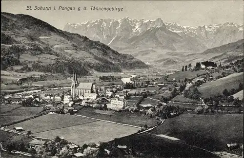 Ak Sankt Johann im Pongau in Salzburg, Panorama vom Ort gegen Tännengebirge