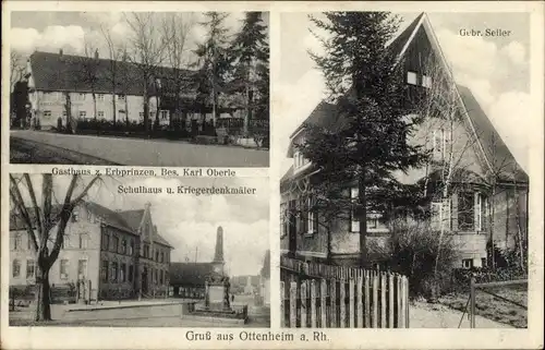 Ak Ottenheim Schwanau am Rhein Baden, Gasthaus zum Erbprinzen, Schule, Haus Gebr. Seller, Denkmal