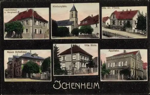 Ak Ichenheim Neuried in Baden, Geschäftshaus, Kirchenplatz, Villa Dr. Pflanz, Villa Stolz, Schule