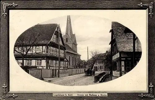 Ak Legelshurst Willstätt in Baden, Straße mit Rathaus und Kirche