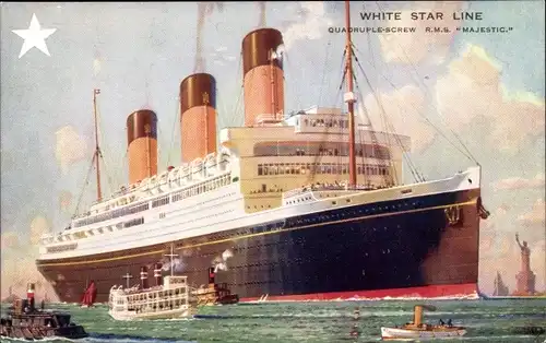 Künstler Ak White Star Line, Quadruple Screw RMS Majestic, Steamer