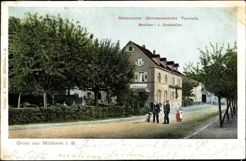 Ak Müllheim in Baden Markgräflerland, Restauration Schnauzmeierei, Turnhalle