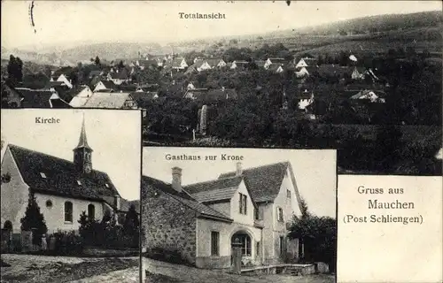 Ak Mauchen Schliengen im Schwarzwald, Gasthaus zur Krone, Kirche, Totalansicht