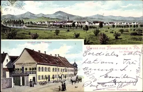 Ak Neuenburg am Rhein Baden, Gasthof zum Hirschen, Bes. E. Wenk, Panorama