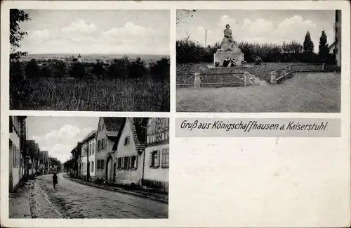 Ak Königschaffhausen Endingen am Kaiserstuhl, Panorama, Denkmal, Straßenpartie