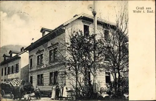 Ak Wehr in Baden, Gasthaus, Holzfuhrwerk