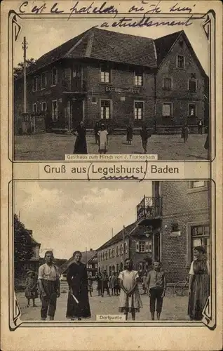 Ak Legelshurst Willstätt in Baden, Gasthaus zum Hirsch, Dorfpartie, Anwohner
