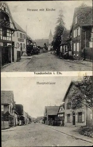 Ak Vendenheim Elsass Bas Rhin, Straße, Kirche, Hauptstraße