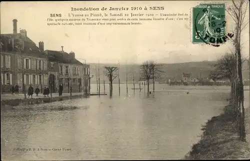Ak Sens Yonne, Inondations de 1910, L'Yonne au Plomb