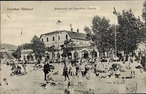 Ak Möltenort Heikendorf an der Kieler Förde, Badestrand mit Strandhotel Seeblick