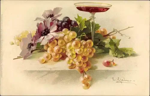 Künstler Litho Klein, Catharina, Weintrauben, Blumen, Wein, Obst, Meissner & Buch 1167