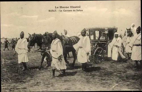 Ak Rabat Marokko, Le Carrosse du Sultan, Kutsche, Marokkaner, Pferde