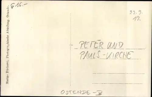 Ak Oostende Ostende Westflandern, Peter und Pauls-Kirche, Kriegszerstörung 1. WK, Nonnen