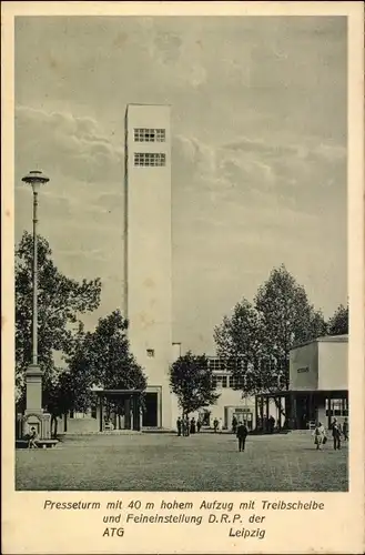 Ak Dresden, sprechender Presseturm der Jahresschau Deutscher Arbeit 1927