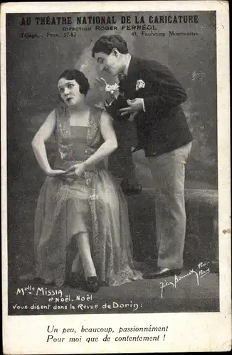 Ak Schauspieler Missia und Noel Noel, Theatre National de la Caricature, Theaterszene,Revue de Dorin