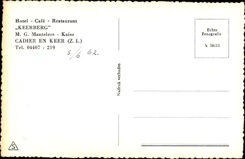Ak Cadier en Keer Limburg Niederlande, Hotel Cafe Restaurant Keerberg, Außenansicht