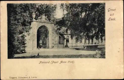 Ak Leek Groningen Niederlande, Nienoord, Poort Anno 1708