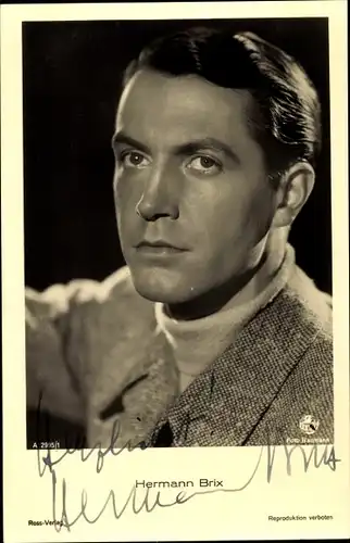 Ak Schauspieler Hermann Brix, Portrait, Ross Verlag A 2995/1