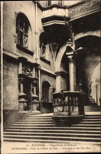 Ak Duisburg im Ruhrgebiet, Treppenhaus im Rathaus