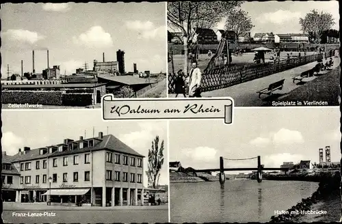 Ak Walsum Duisburg im Ruhrgebiet, Zellstoffwerke, Hafen m. Hubbrücke, Franz Lenze Platz, Spielplatz