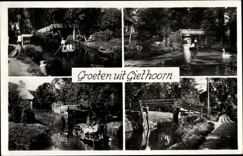 Ak Giethoorn Overijssel Niederlande, Kanäle, Kähne, Schwan, Brücken