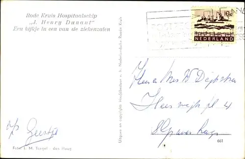 Ak Niederlande, Rode Kruis Hospitaalschip J. Henry Dunant, Een kijkje in een van de ziekenzalen