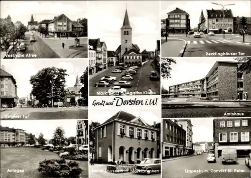 Ak Dorsten in Westfalen, Amtshaus, Marktplatz mit Agatha-Kirche, Vestische Allee, Convikt St. Peter