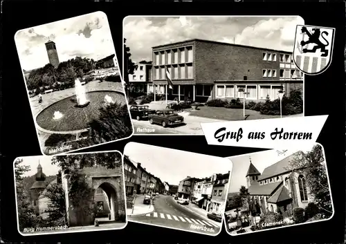 Ak Horrem Kerpen im Rhein Erft Kreis, Rathaus, Burg, Clemenskirche, Marktplatz, Wappen