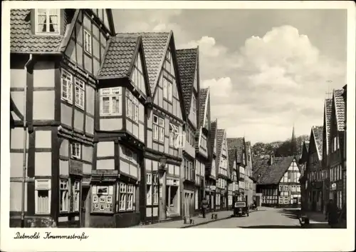 Ak Detmold in Nordrhein Westfalen, Krummestraße, Fachwerkhäuser