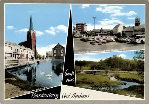 Ak Bardenberg Würselen in Nordrhein Westfalen, Ortspartie, Kirche, Würmtal, Krankenhaus