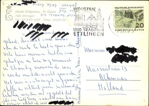 Ak Ettlingen in Baden, Hotel Erbprinz, Außenansicht, Hoteleingang
