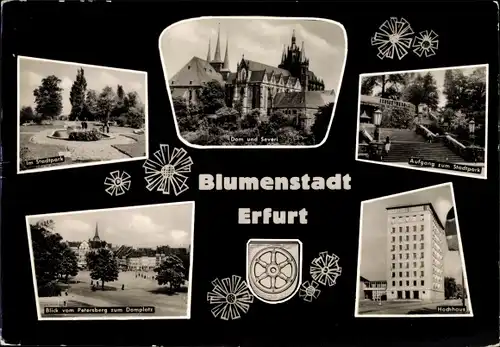 Ak Erfurt in Thüringen, Aufgang zum Stadtpark, Hochhaus, Dom, Severi, Blick vom Petersberg