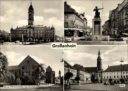 Ak Großenhain Sachsen, Rathaus, Dianabrunnen, Blick auf VVN-Gedenkstätte, Markt, Berufsschule