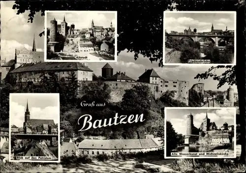 Ak Bautzen in der Oberlausitz, Altstadt, Friedensbrücke, Petridom, Alte Wasserkunst, Michaeliskirche