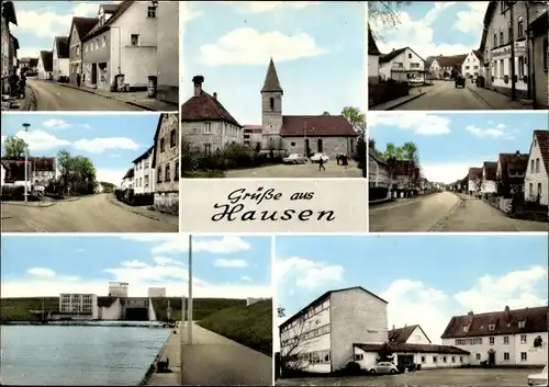 Ak Hausen bei Forchheim in Oberfranken, Kirche, Schleuse, Straßenansichten, Kaufhaus Hans Saam