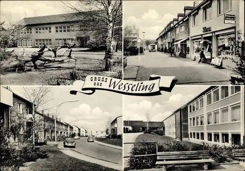 Ak Wesseling am Rhein, Geschäfte, Straßenpartie, Schule