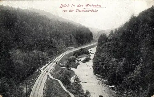 Ak Jocketa Pöhl Vogtland, Blick in das Elstertal von der Elstertalbrücke, Bahnstrecke