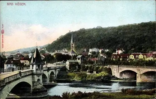 Ak Bad Kösen Naumburg an der Saale, Panorama vom Ort, Brücke