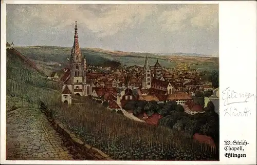 Künstler Ak Strich Chapell, W., Esslingen am Neckar, Ortsansicht